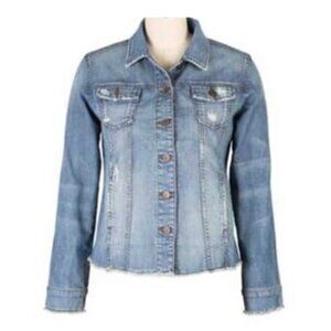 Kut From the Kloth Arielle Raw Hem Denim Jacket Light-Medium Blue Wash Sz XL VGC